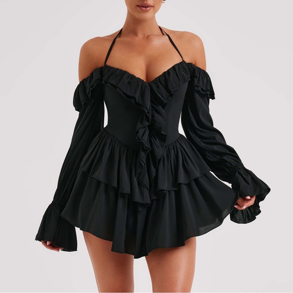 NWT Babyboo Savanna Playsuit Frilly Ruffle Off The Shoulder In Black Size XS